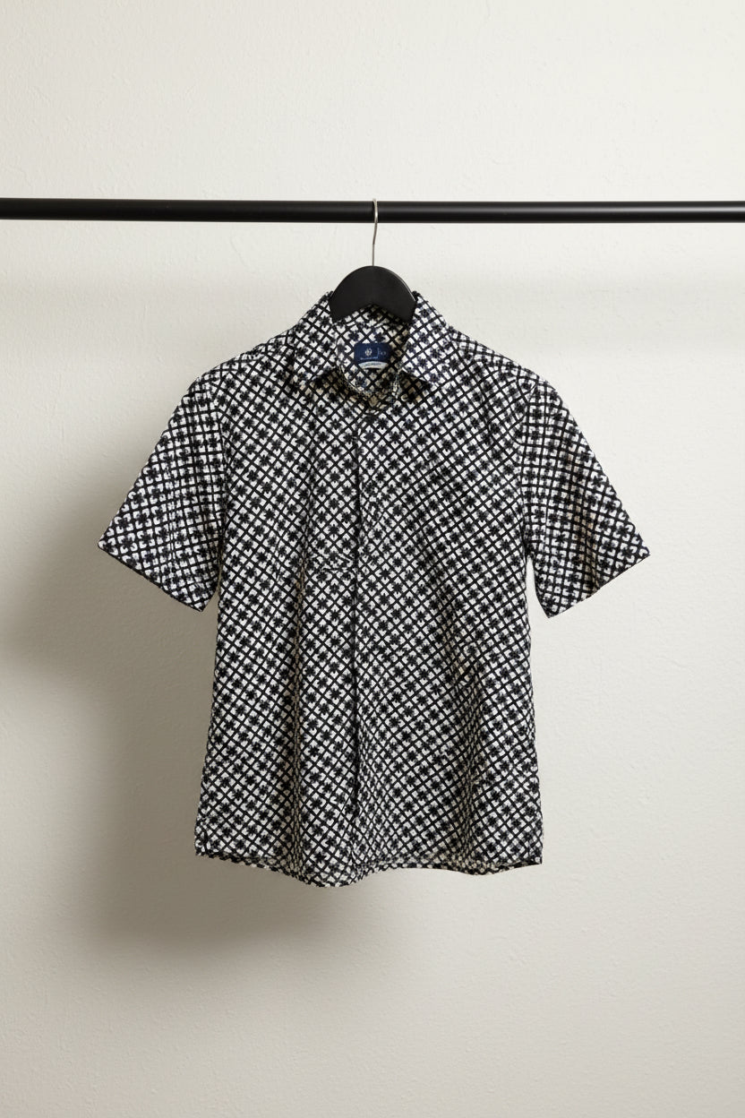Bulan Bintang Men's Navy Blue Printed Relaxed Fit Short Sleeve Shirt