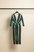 Wardrobe Green & Beige Striped Knot Front Midi Dress