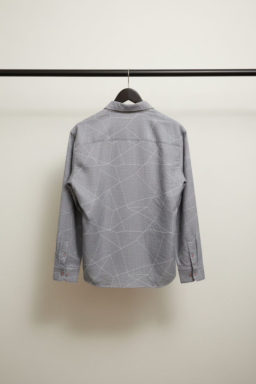 Men's Grey Geometric Pattern Long Sleeve Button-Up Shirt
