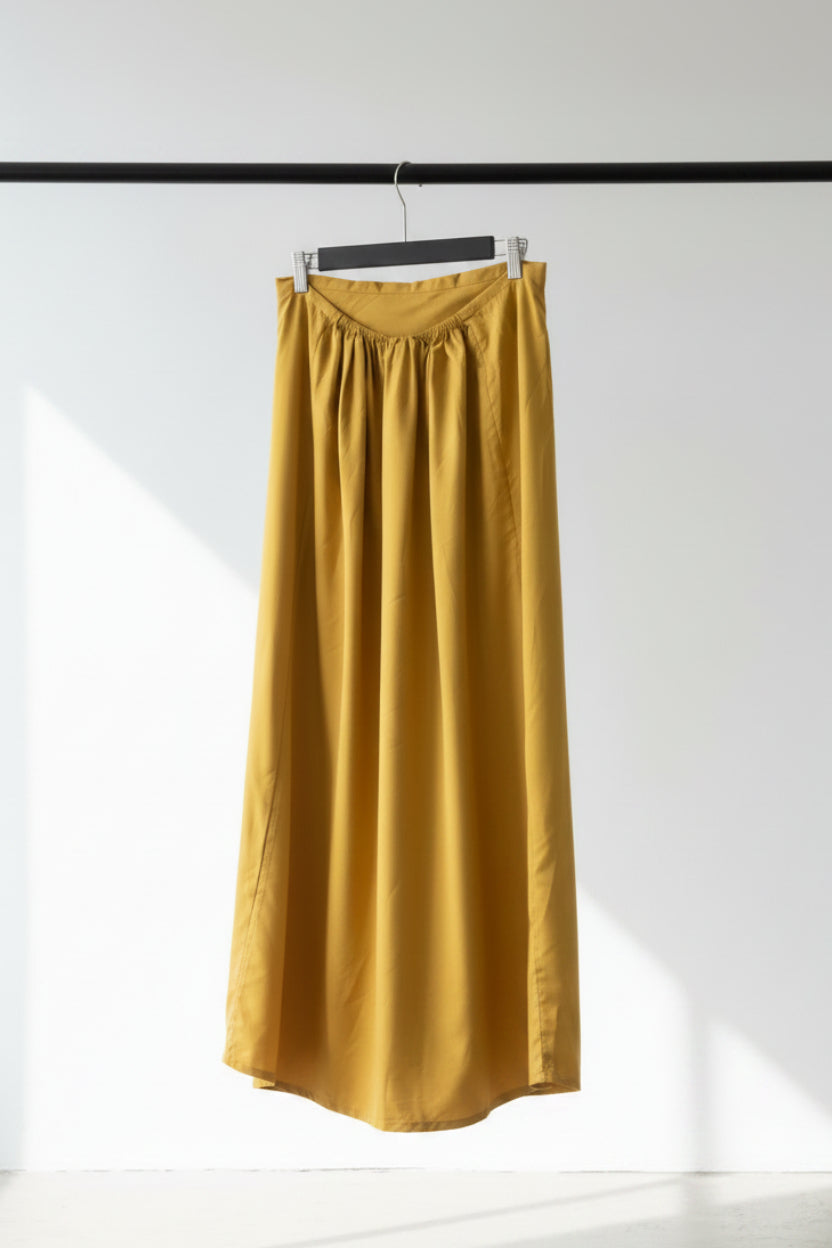 Women's Yellow Elastic Waist Relaxed Fit Maxi Skirt