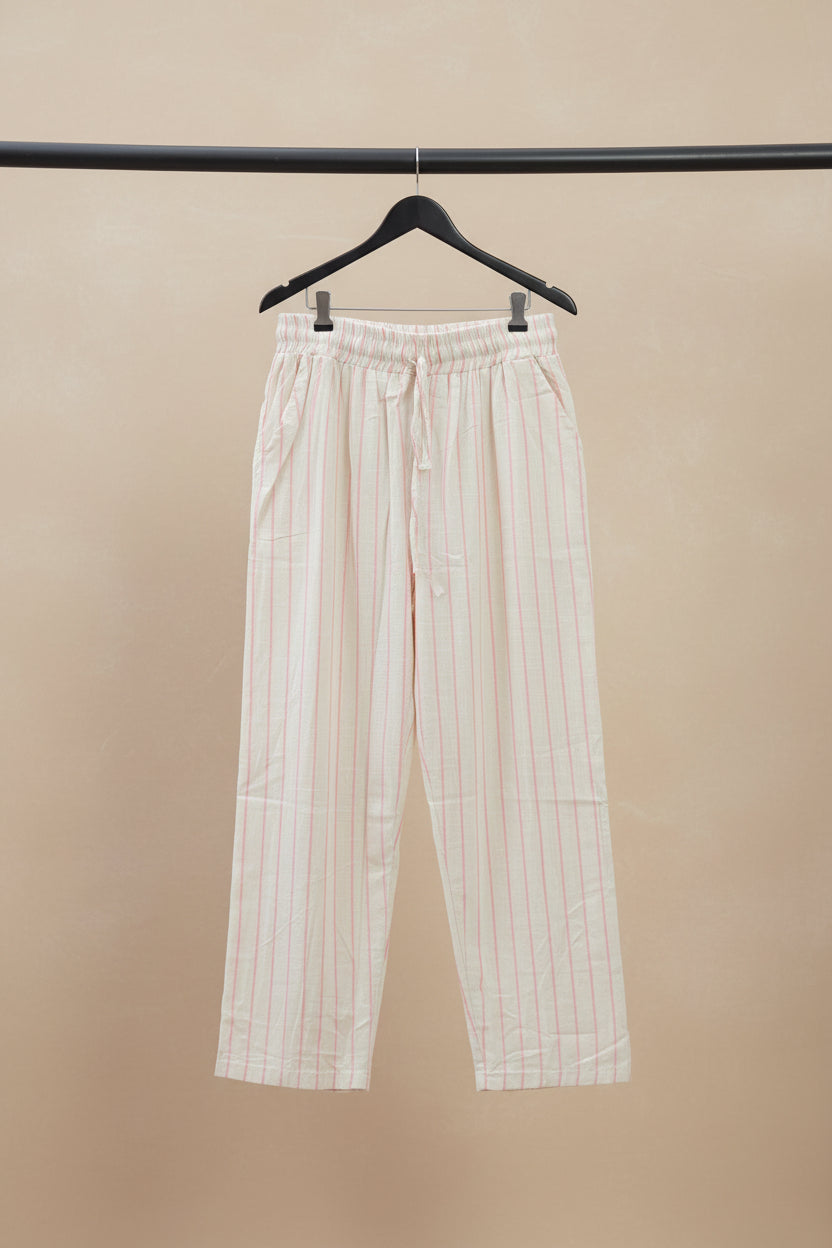 Women's Cream & Pink Striped Cotton Palazzos