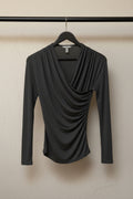 H&M Women's Dark Grey Draped Wrap Long Sleeve Top