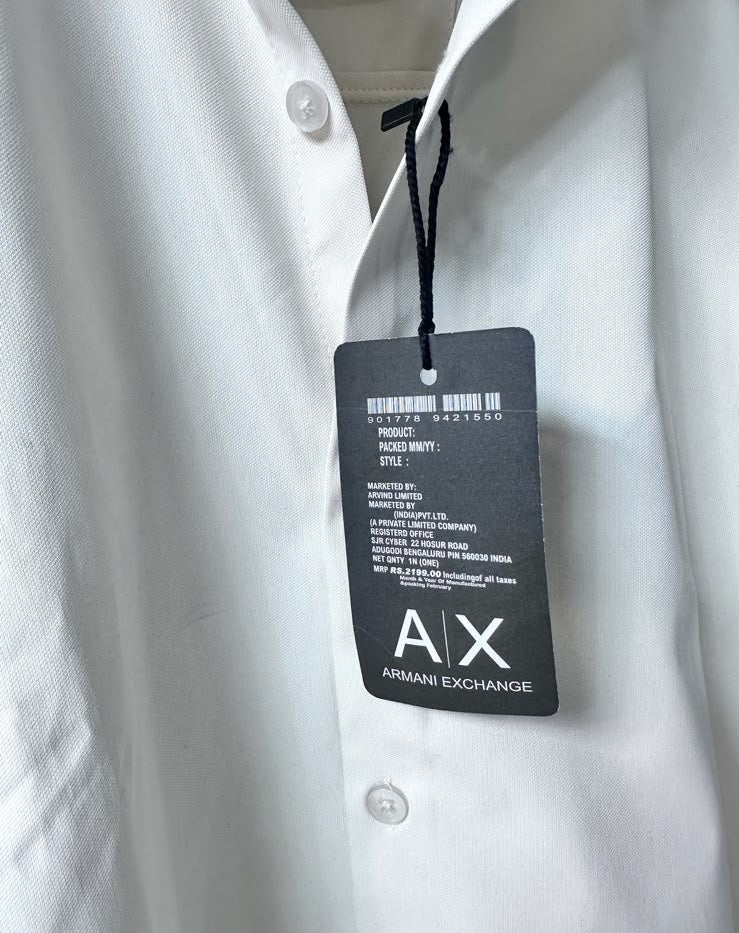 Men's Armani Exchange Cream Solid Full Sleeve Casual Shirt