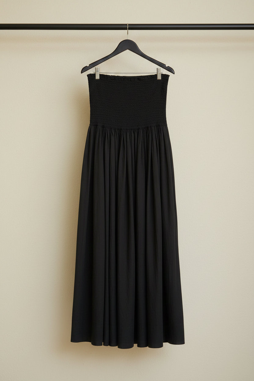 Black Strapless Button-Front A-Line Maxi Dress by The Label Life