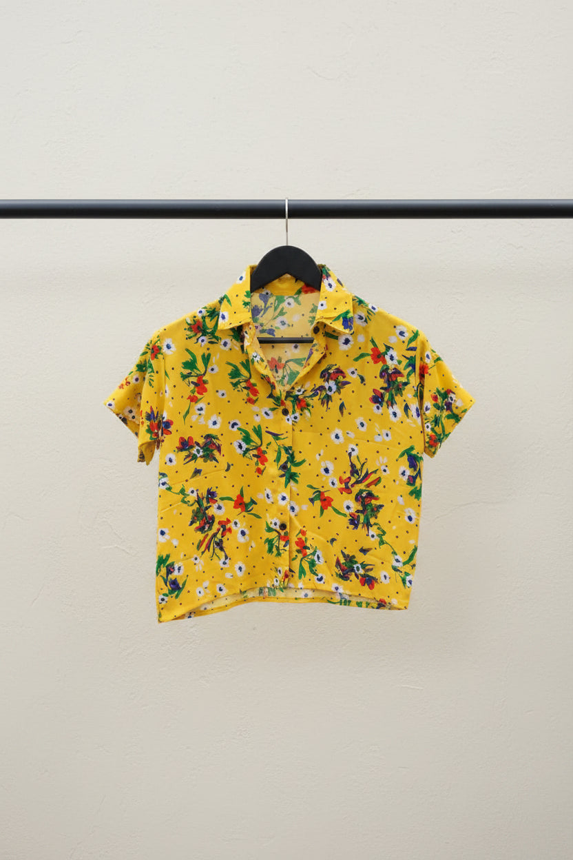 HOMESHRAP Yellow Floral Short Sleeve Casual Shirt