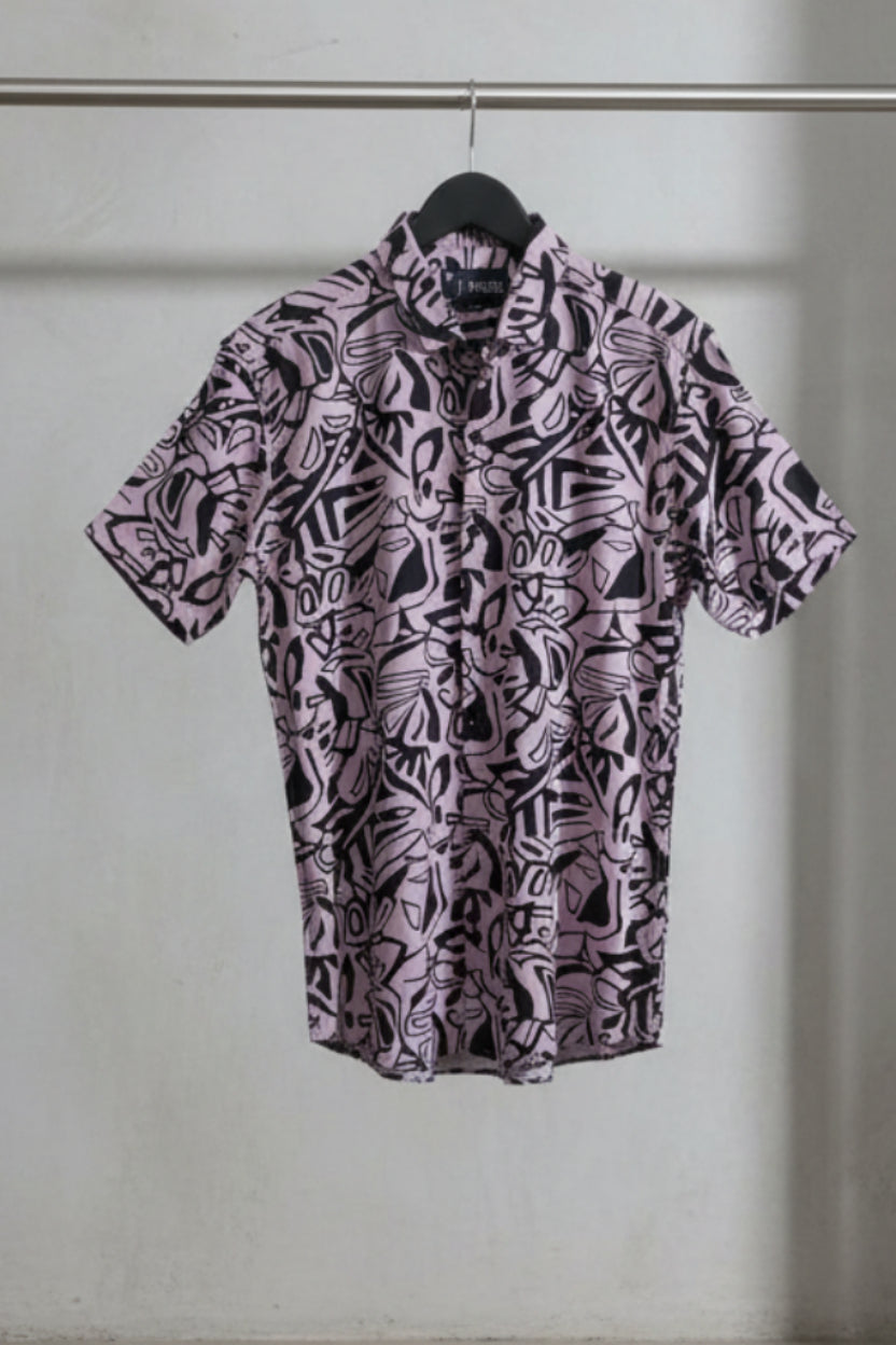 F DEGREE Men's Abstract Print Short Sleeve Casual Shirt