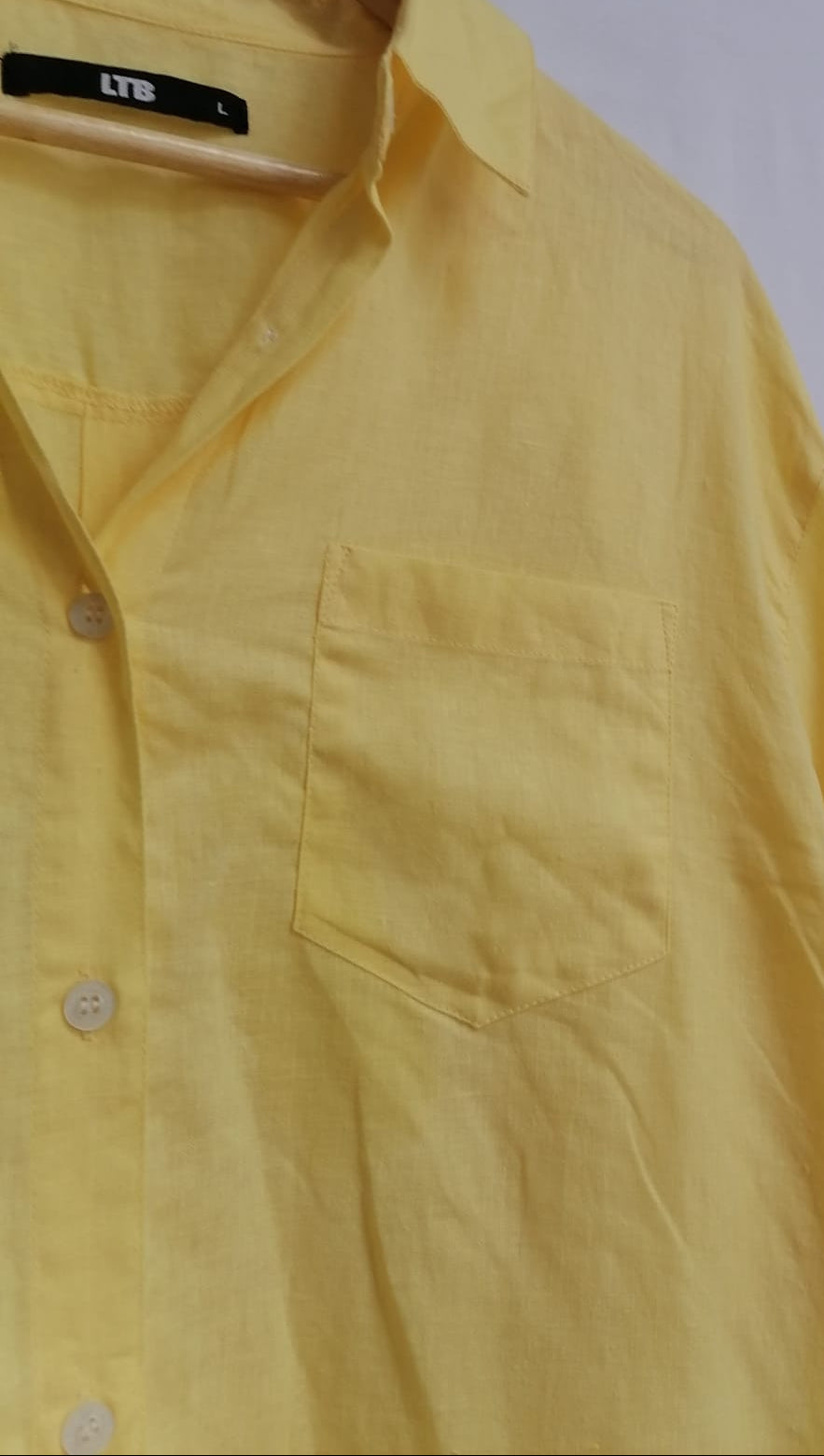 LTB Women's Yellow Linen Blend Long Sleeve Button-Up Shirt