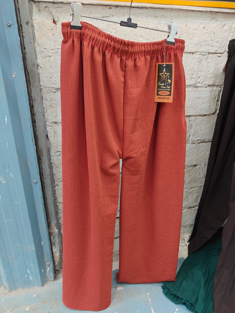 Rust Orange Ribbed Wide Leg Drawstring Pants