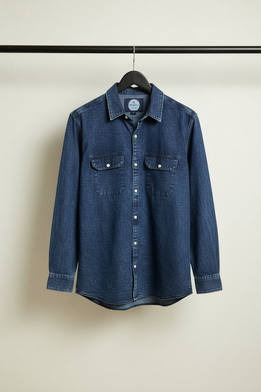Men's Blue Washed Denim Full Sleeve Shirt by The Rock Way Premium