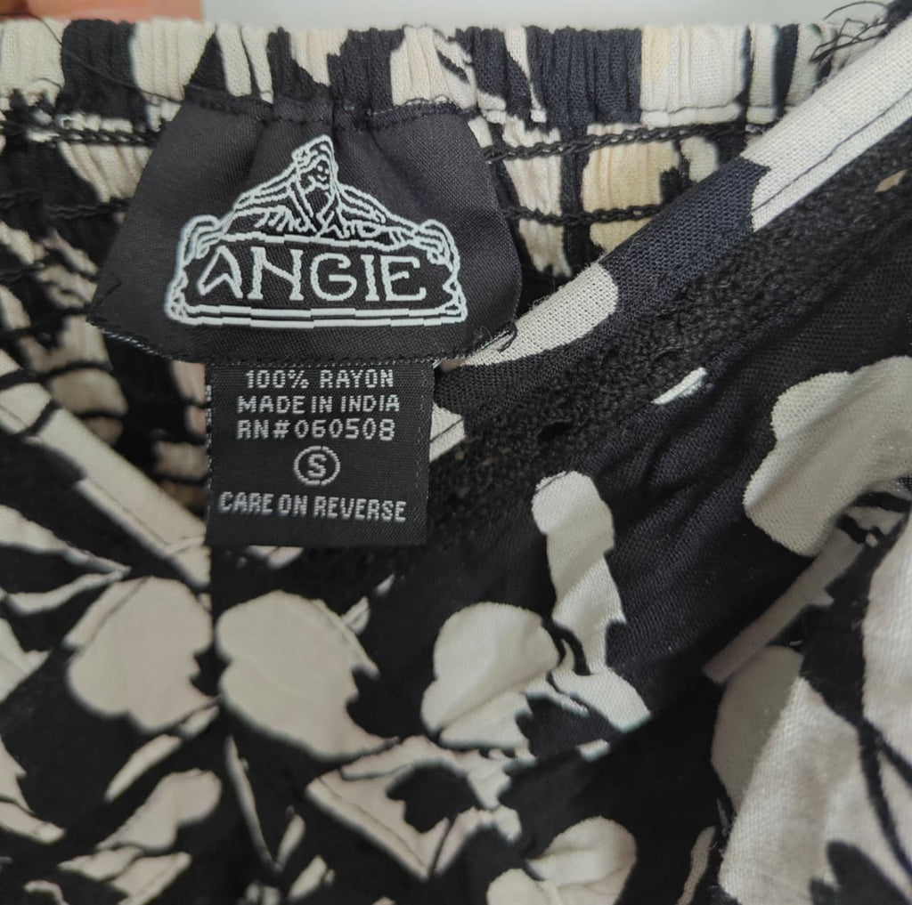 Angie Women's Black and White Floral Rayon Sleeveless Mini Dress