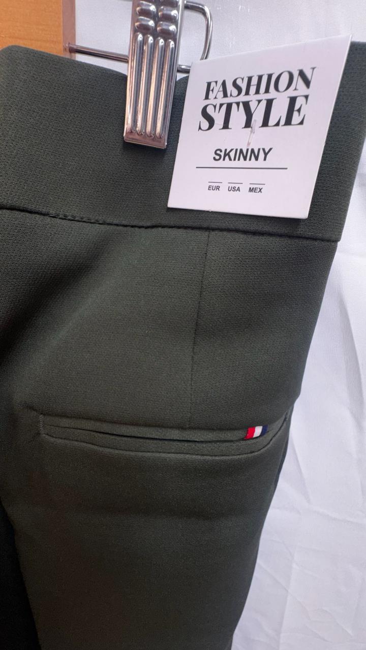 Men's Dark Green Skinny Fit Trousers with Belt Detail