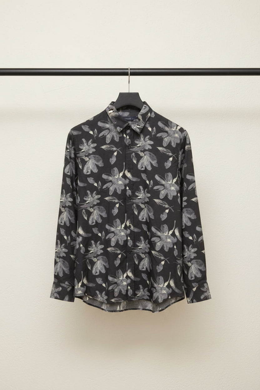 Men's Black Floral Print Long Sleeve Casual Shirt