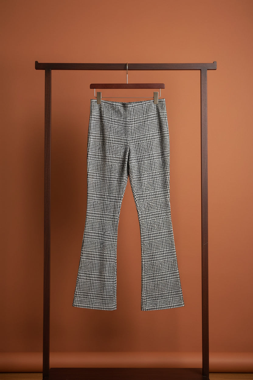 H&M Women's Houndstooth Pattern Split Hem Flared Trousers