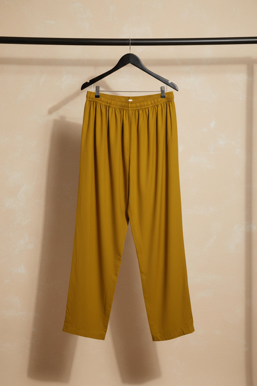 Women's Black Star Mustard Yellow Solid Palazzo Pants