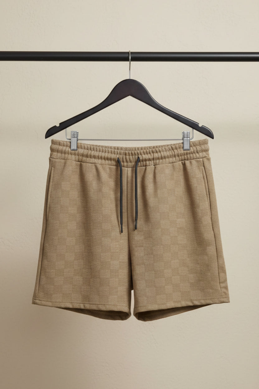 Men's Beige Checkered Drawstring Shorts by ATTIR HUB