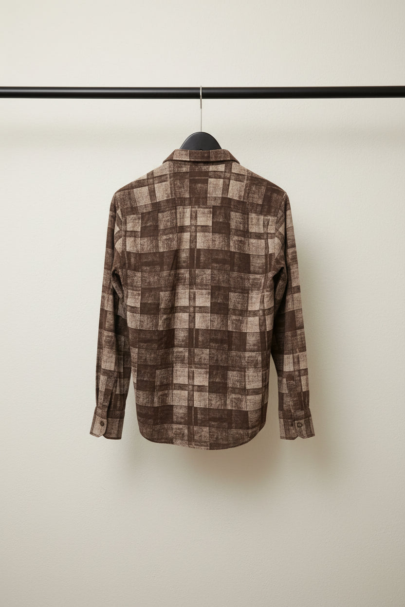 UNDERGROUND Men's Brown Plaid Long Sleeve Casual Shirt
