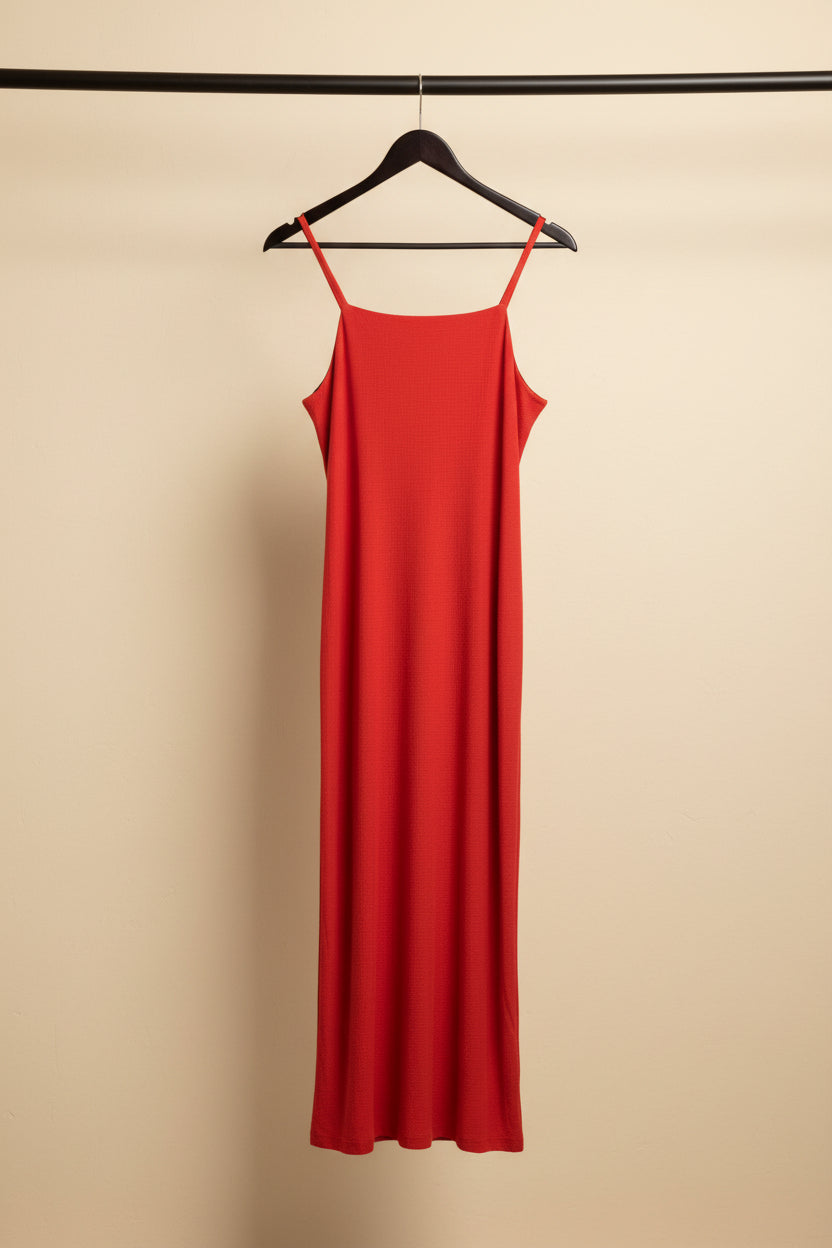 Women's Red Spaghetti Strap Maxi Dress with Side Slit