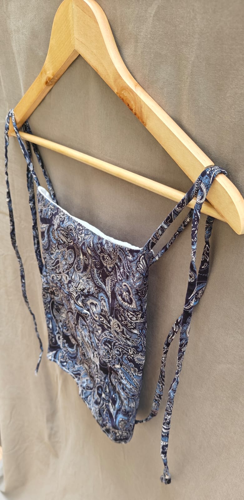 Women's Blue Paisley Print Tie-Strap Crop Top