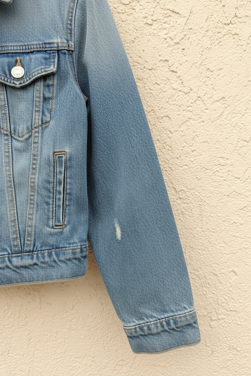 Stradivarius Women's Blue Distressed Boxy Fit Denim Jacket