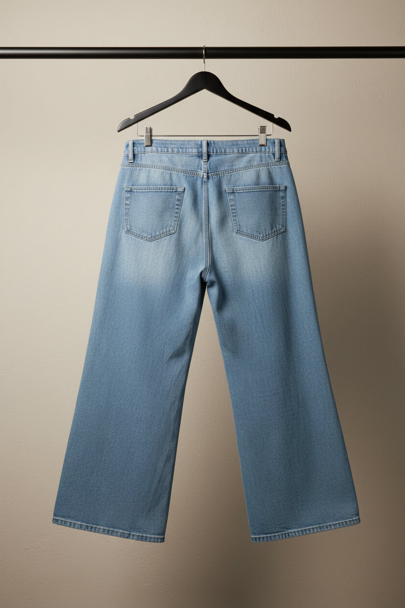 MADISH Women's Sky Blue Wide Leg Denim Jeans