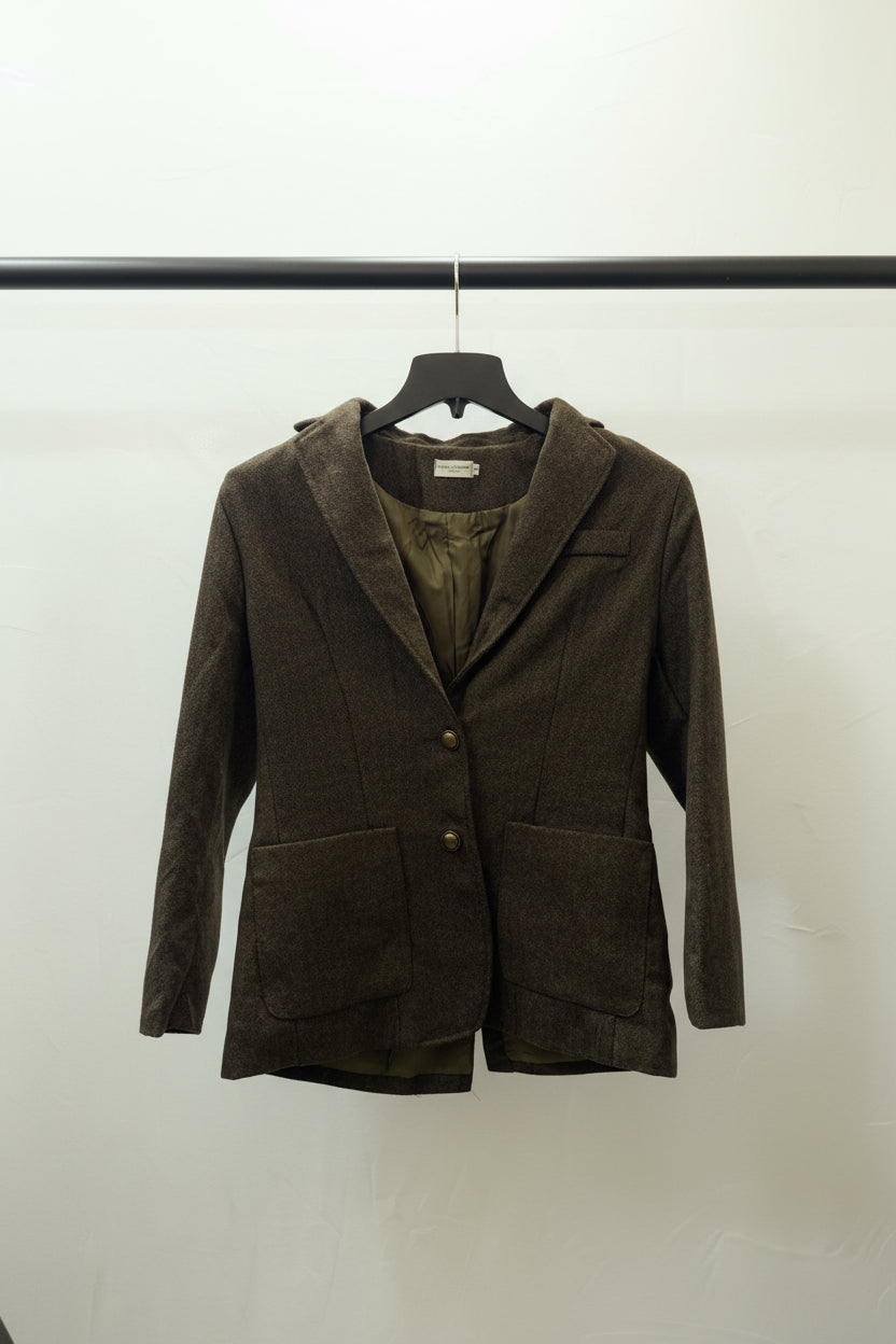 Saint Laurent Paris Women's Brown Herringbone Wool Blazer Jacket