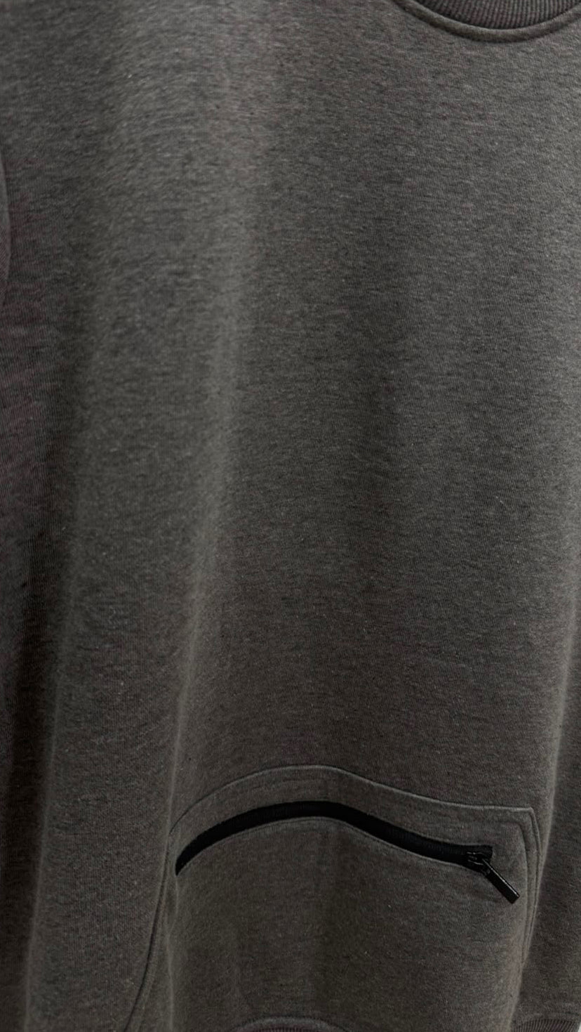 Men's Cotton&Silk Grey Crew Neck Sweatshirt with Zipper Pocket