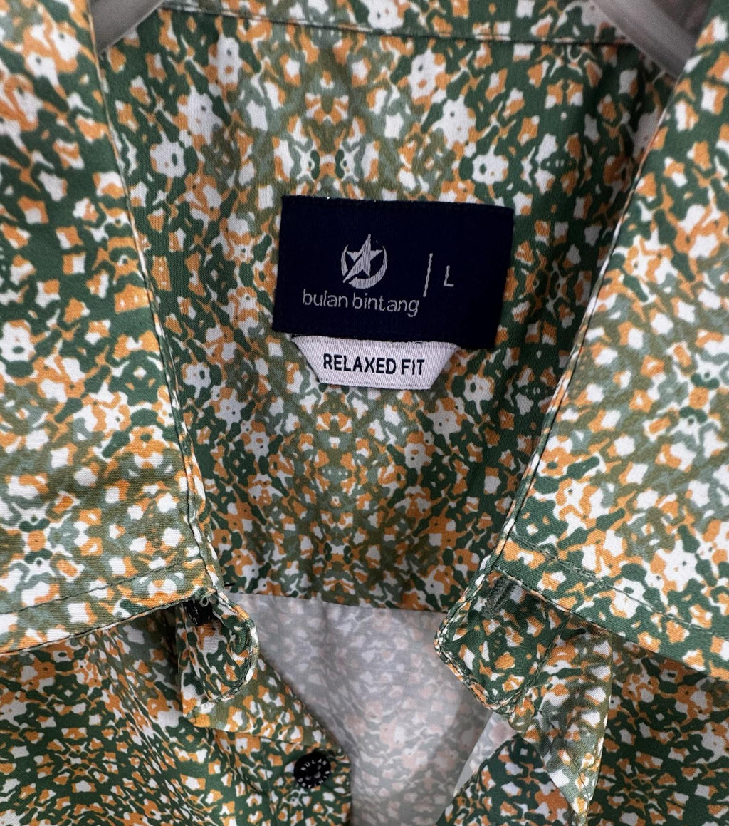 Bulan Bintang Men's Green Patterned Relaxed Fit Short Sleeve Shirt