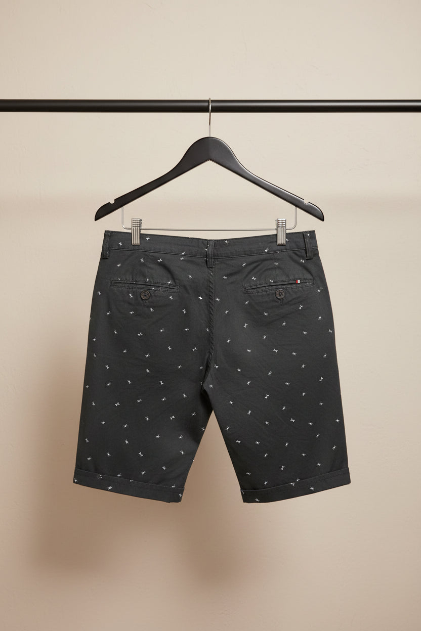 WOLF RIDER Men's Black Printed Cotton Shorts