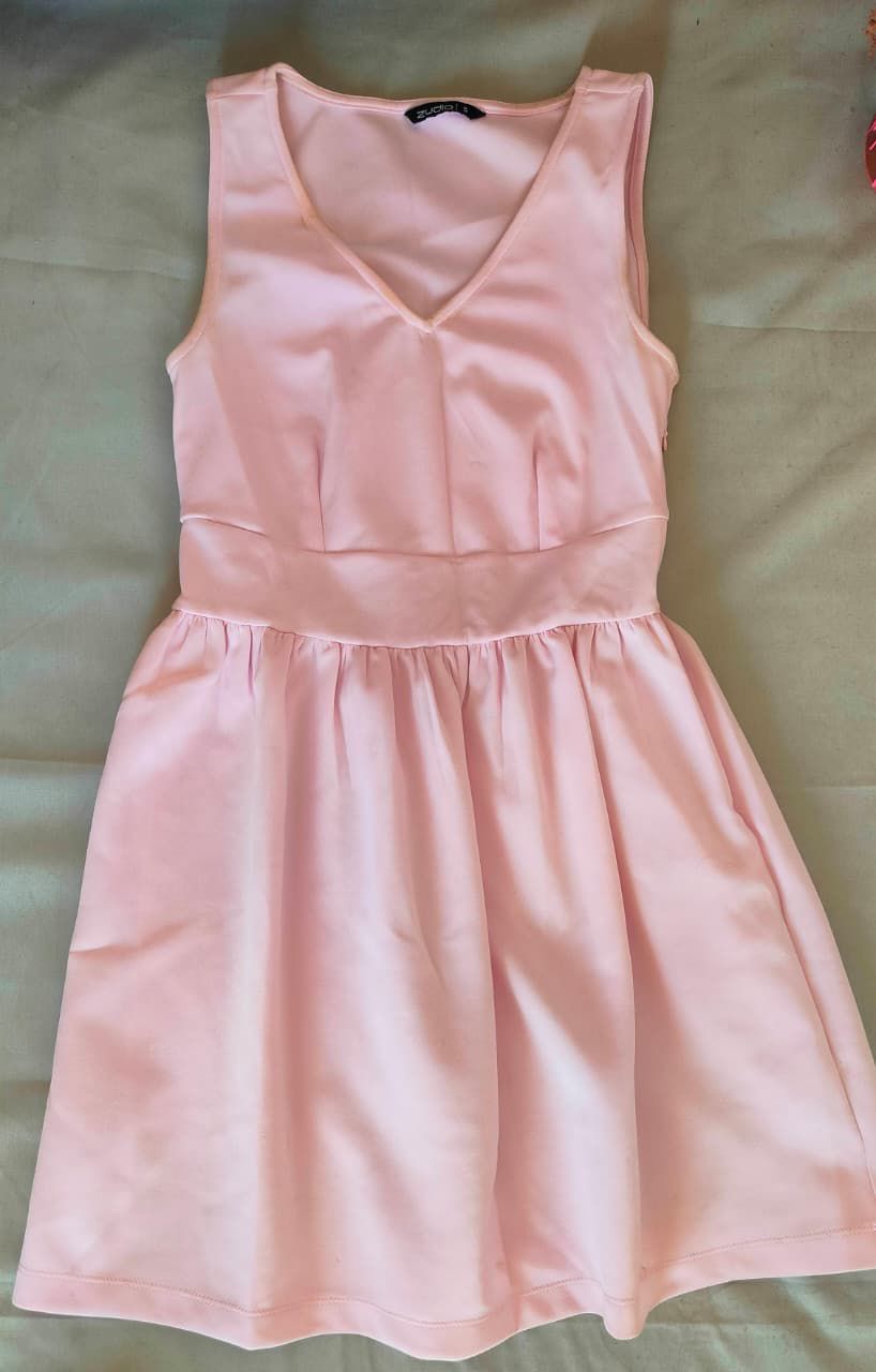 Zudio Pink Sleeveless V-Neck A-Line Mini Dress