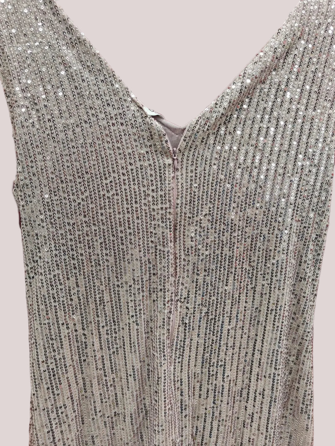 DHRUVI COLLECTION Women's Silver Sequin V-Neck Sleeveless Mini Dress