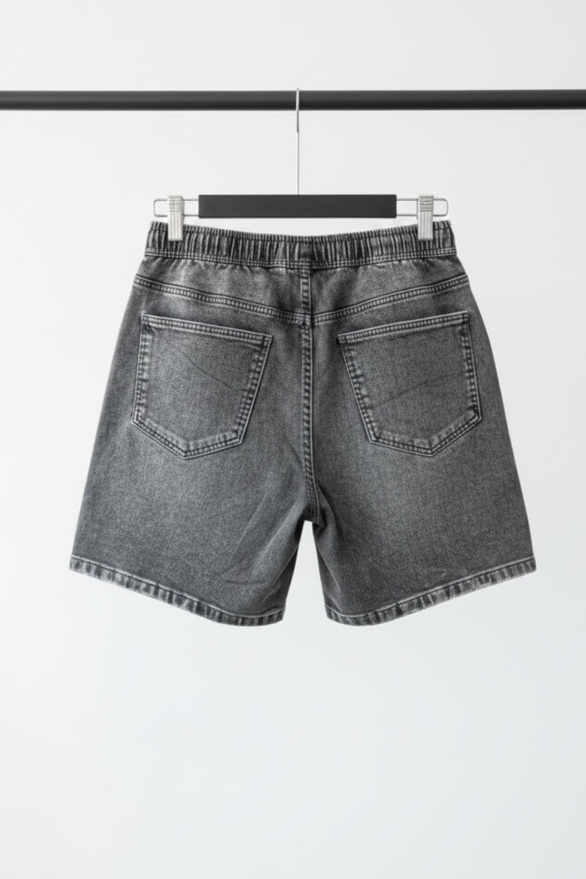 Men's Charcoal Washed Denim Drawstring Shorts
