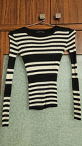Atmosphere Black and White Striped Ribbed Knit Long Sleeve Top