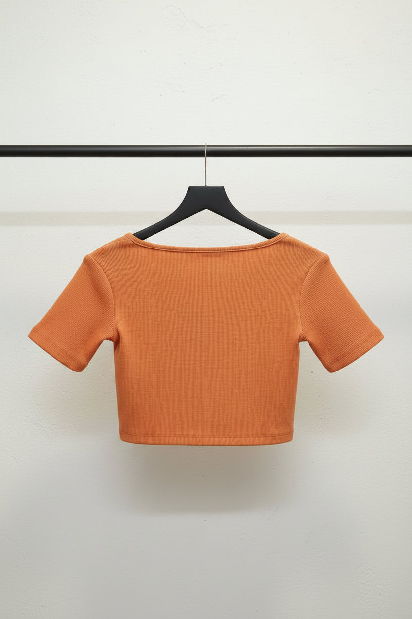 Women's Orange Ribbed Square Neck Crop Top