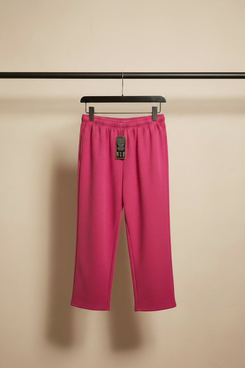 Women's Hot Pink Textured Wide Leg Cropped Pants