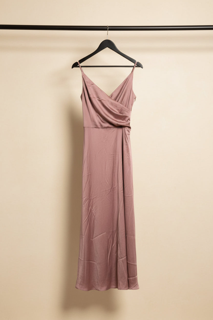 Women's Mauve Satin Cami Maxi Dress with Smocked Back