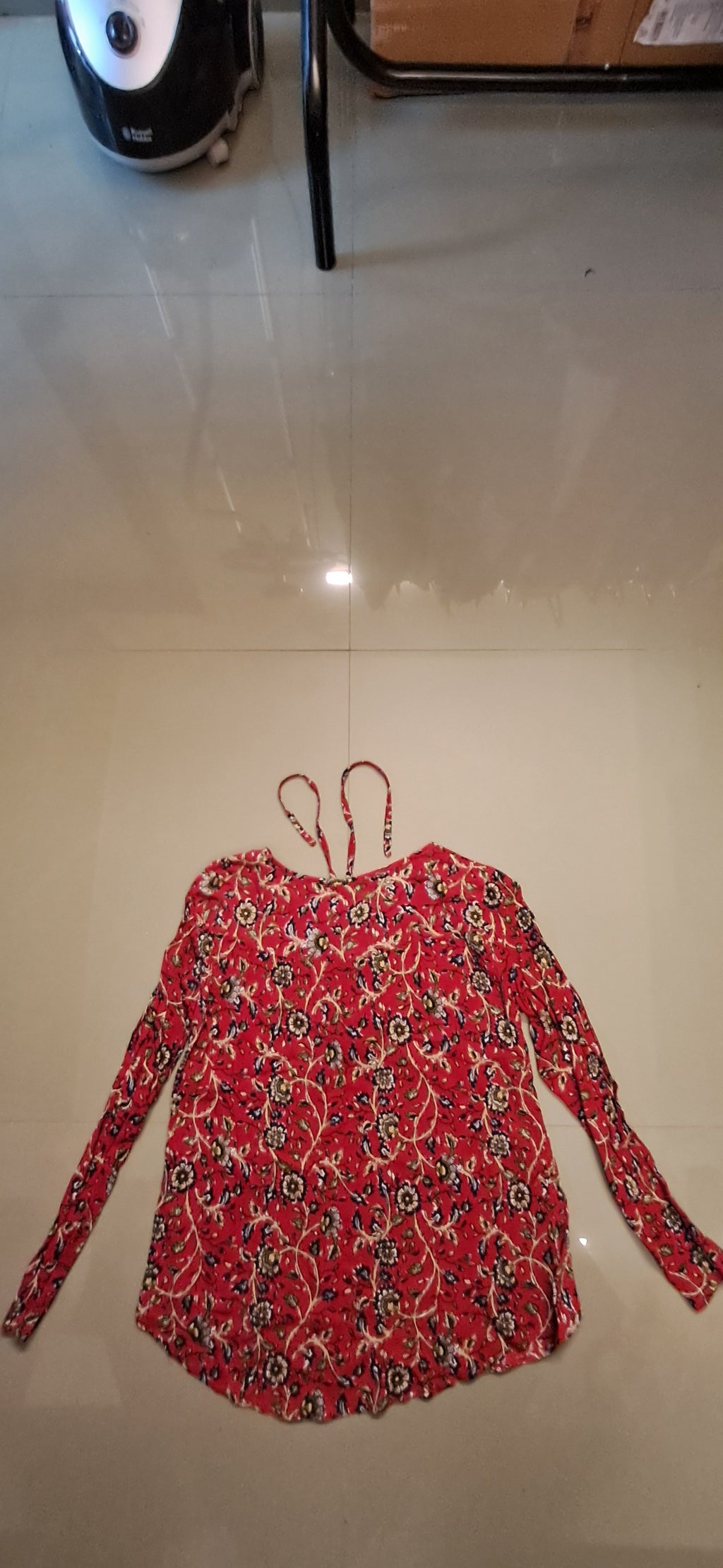 Women's Red Floral Print Long Sleeve Casual Top