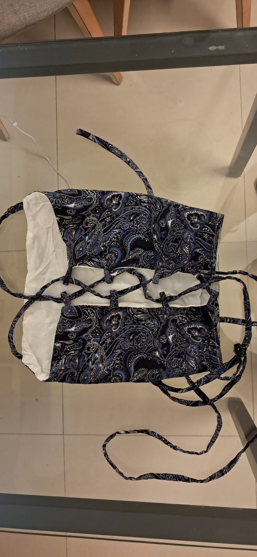 Women's Blue Paisley Print Strappy Crop Top