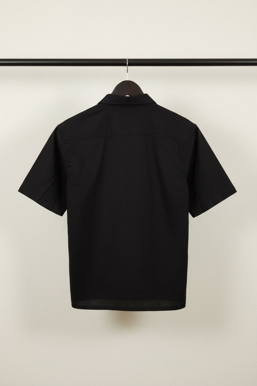 Black Short Sleeve Collared Casual Shirt
