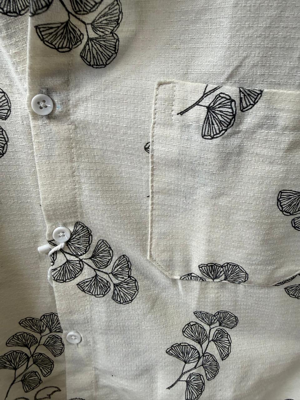 Men's Cream Printed Long Sleeve Casual Shirt