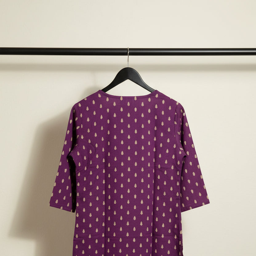 Women's Purple Printed 3/4 Sleeve Kurti