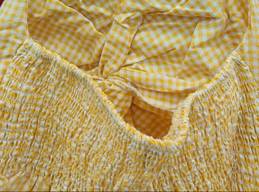 Yellow Gingham Halter Neck Peplum Top