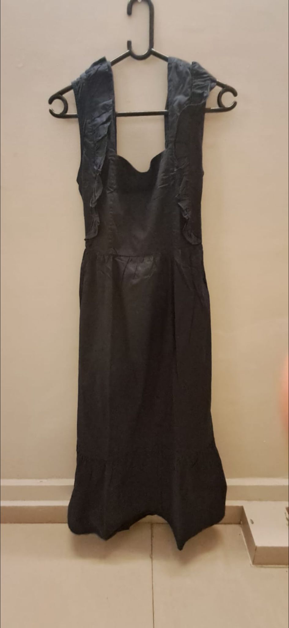 Black Ruffled Sleeveless Midi Dress by The Label
