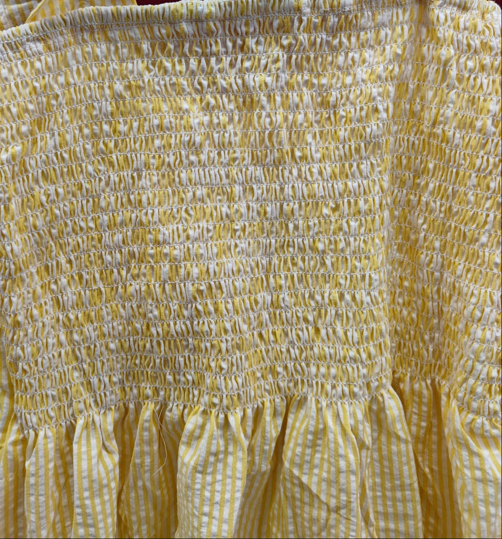 Women's Yellow & White Striped Smocked Ruffle Strap Peplum Top