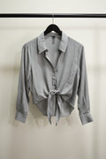 H&M Women's Grey Tie-Front Long Sleeve Shirt