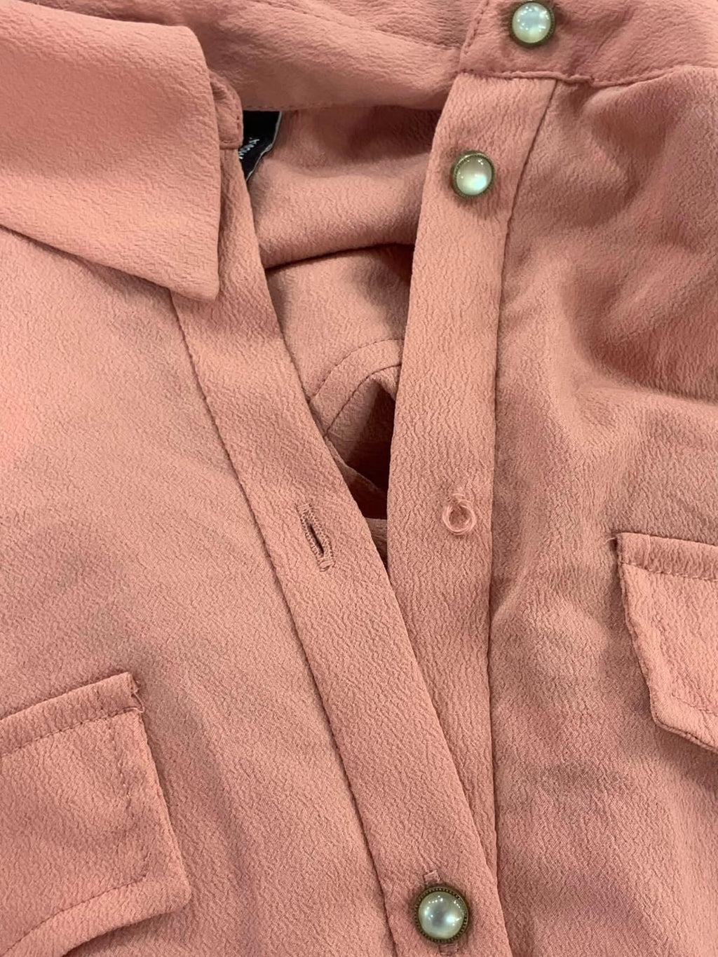Vero Moda Women's Peach Long Sleeve Collared Shirt with Pockets