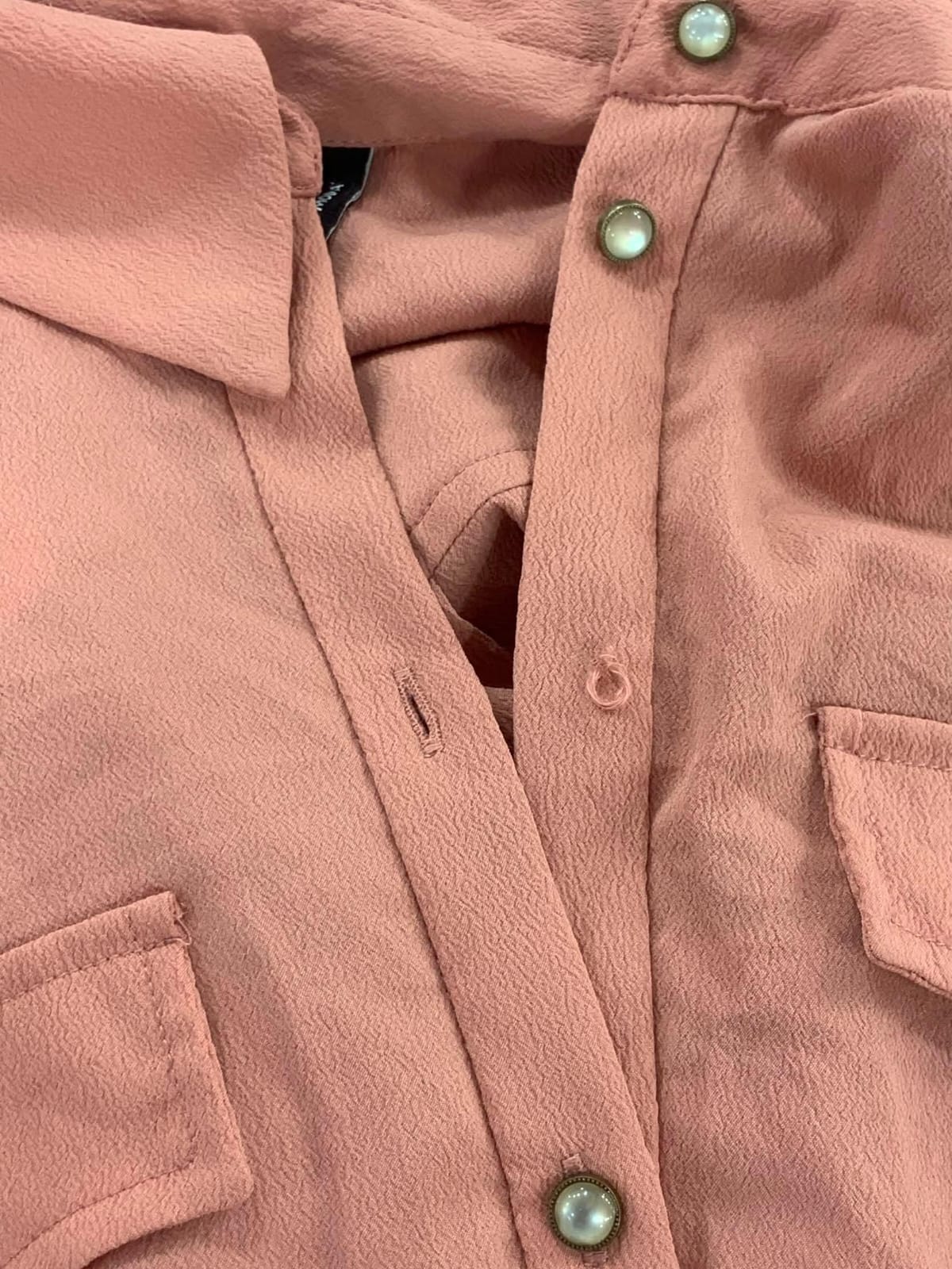 Vero Moda Women's Peach Long Sleeve Collared Shirt with Pockets