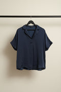 M&S Collection Women's Navy Blue Short Sleeve Collared Blouse