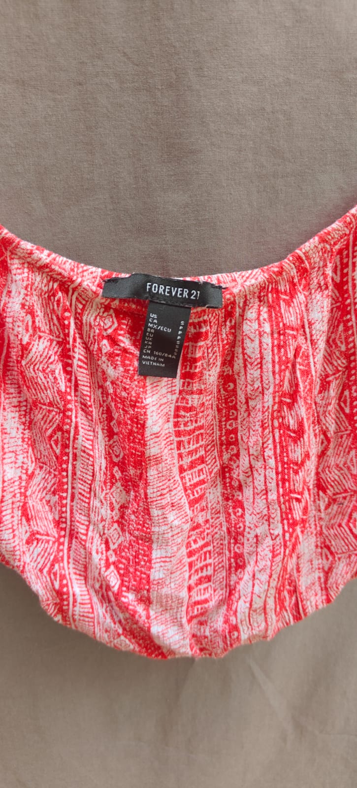 Forever 21 Red & White Patterned Off-Shoulder Crop Top