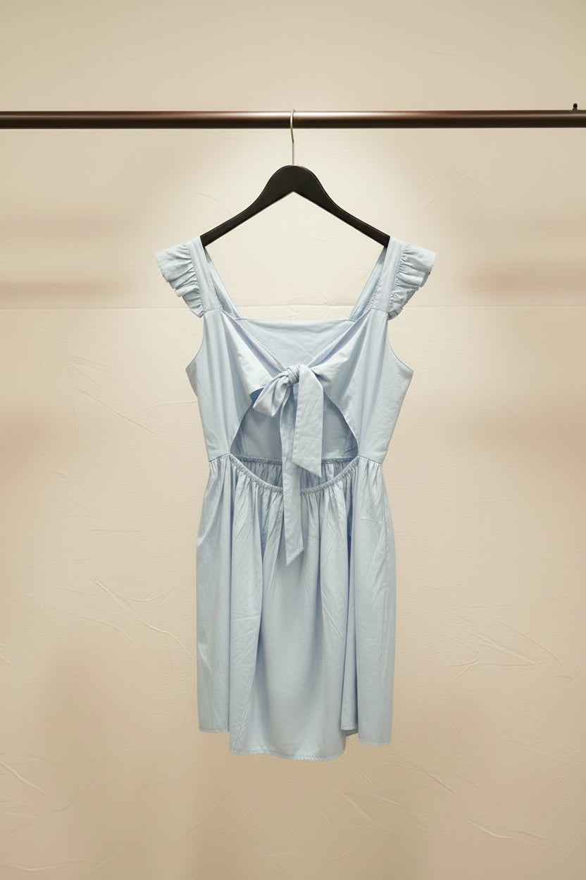 Light Blue Ruffled Strap Square Neck Mini Dress by CAT
