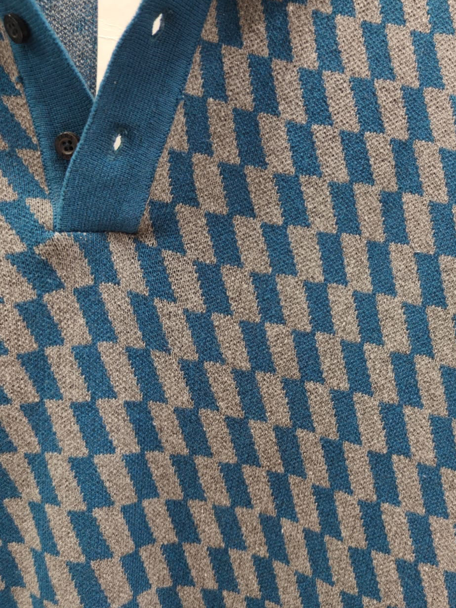 Zara Men's Blue & Grey Geometric Knit Polo Shirt